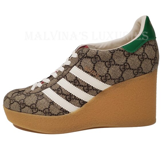 GUCCI SNEAKERS ADIDAS X GAZELLE GG LOGO SUPREME WEDGE SHOES w TREFOIL sz 41 11 - Picture 4 of 16